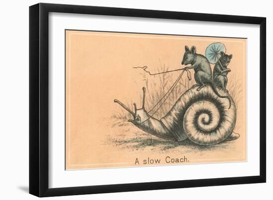 Mice Riding Snail-null-Framed Art Print