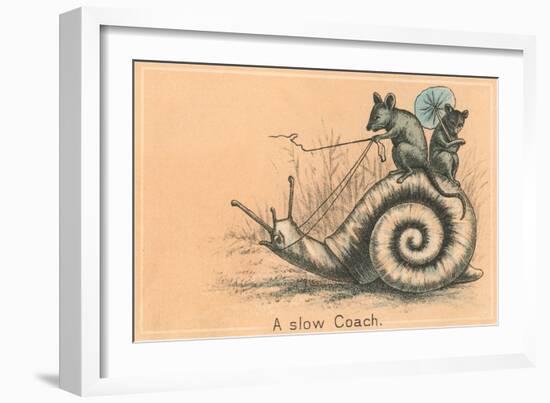 Mice Riding Snail-null-Framed Art Print