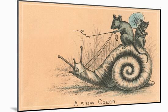 Mice Riding Snail-null-Mounted Art Print