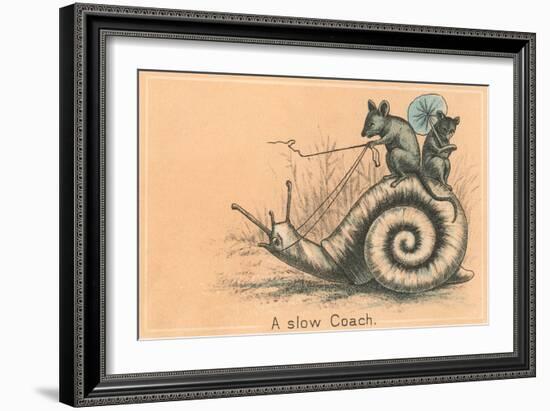 Mice Riding Snail-null-Framed Art Print