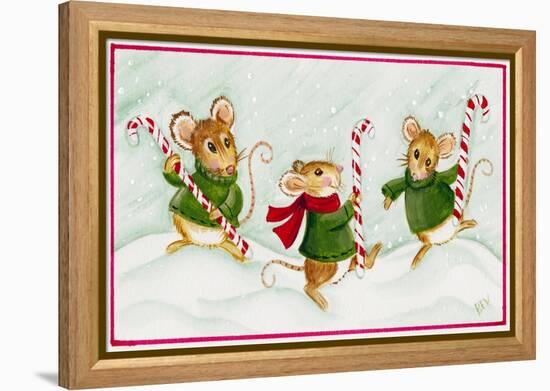 Mice with Candy Canes-Beverly Johnston-Framed Premier Image Canvas