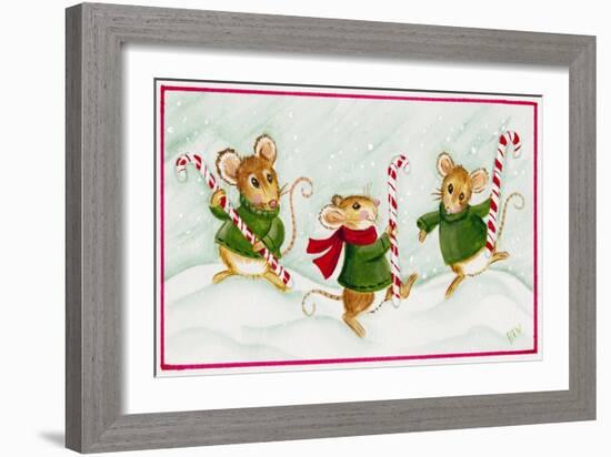 Mice with Candy Canes-Beverly Johnston-Framed Giclee Print