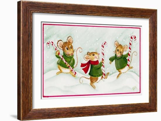 Mice with Candy Canes-Beverly Johnston-Framed Giclee Print