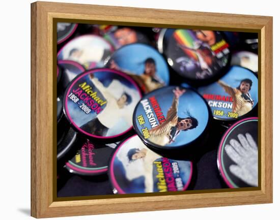 Michael Jackson Buttons Sold at Viewing of His Memorial near Apollo Theatre, July 7, 2009-null-Framed Premier Image Canvas
