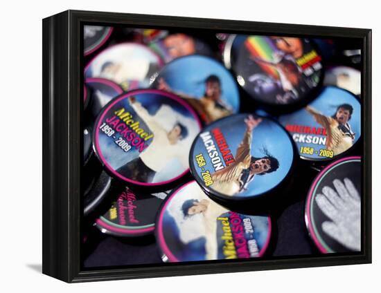 Michael Jackson Buttons Sold at Viewing of His Memorial near Apollo Theatre, July 7, 2009-null-Framed Premier Image Canvas