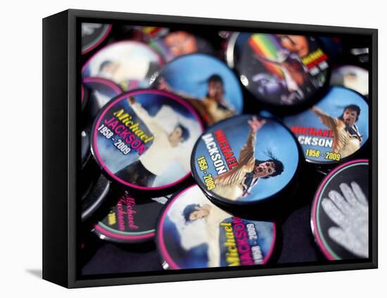 Michael Jackson Buttons Sold at Viewing of His Memorial near Apollo Theatre, July 7, 2009-null-Framed Premier Image Canvas