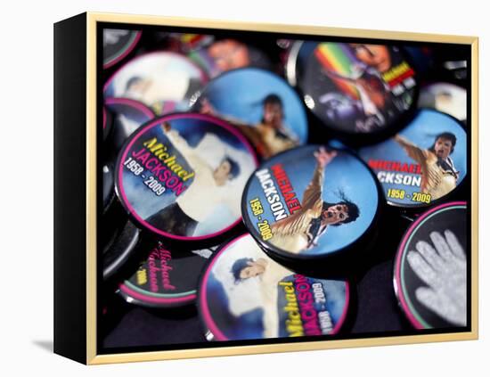 Michael Jackson Buttons Sold at Viewing of His Memorial near Apollo Theatre, July 7, 2009-null-Framed Premier Image Canvas