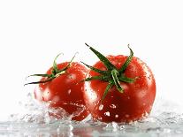 One Whole and One Halved Tomato with Drops of Water-Michael Löffler-Framed Photographic Print