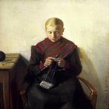 A Young Girl Knitting, Maren Brens, 1887-Michael Peter Ancher-Framed Premier Image Canvas