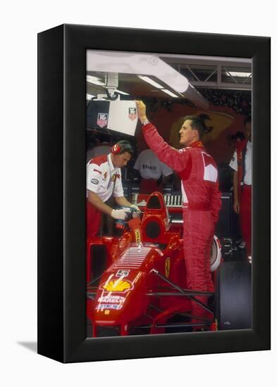 Michael Schumacher with Ferrari, British Grand Prix, Silverstone, Northamptonshire, 1997-null-Framed Premier Image Canvas
