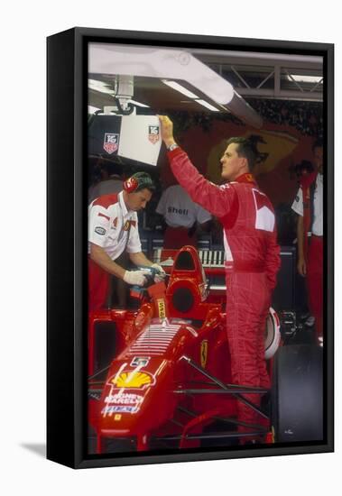 Michael Schumacher with Ferrari, British Grand Prix, Silverstone, Northamptonshire, 1997-null-Framed Premier Image Canvas