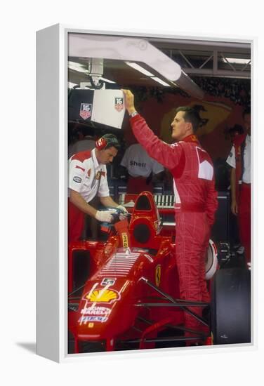 Michael Schumacher with Ferrari, British Grand Prix, Silverstone, Northamptonshire, 1997-null-Framed Premier Image Canvas