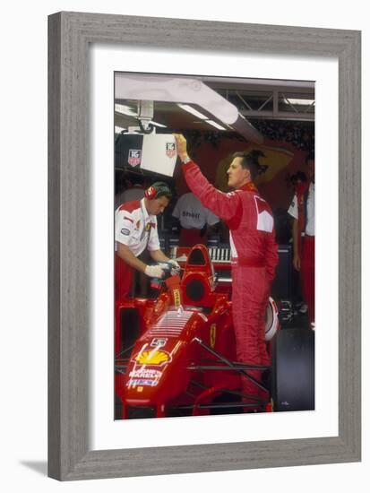 Michael Schumacher with Ferrari, British Grand Prix, Silverstone, Northamptonshire, 1997-null-Framed Photographic Print