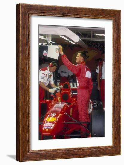 Michael Schumacher with Ferrari, British Grand Prix, Silverstone, Northamptonshire, 1997-null-Framed Photographic Print