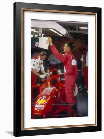 Michael Schumacher with Ferrari, British Grand Prix, Silverstone, Northamptonshire, 1997-null-Framed Photographic Print