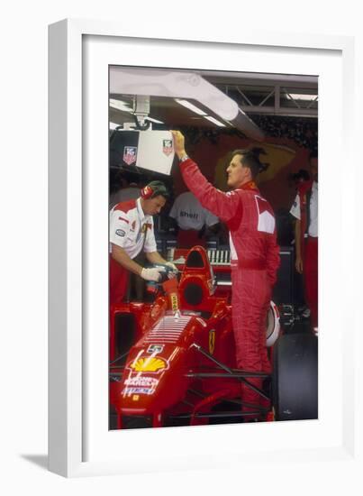 Michael Schumacher with Ferrari, British Grand Prix, Silverstone, Northamptonshire, 1997-null-Framed Photographic Print