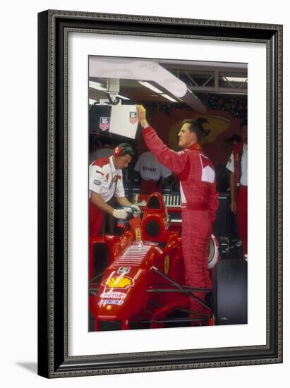 Michael Schumacher with Ferrari, British Grand Prix, Silverstone, Northamptonshire, 1997-null-Framed Photographic Print