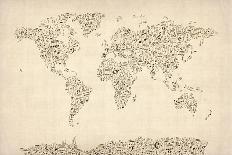 Music Notes Map of the World Map-Michael Tompsett-Art Print