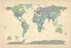 Watercolour Political Map of the World-Michael Tompsett-Art Print