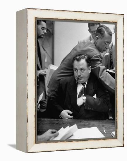 Michael V. Di Salle Puffing His Cigar while at His Desk-Hank Walker-Framed Premier Image Canvas