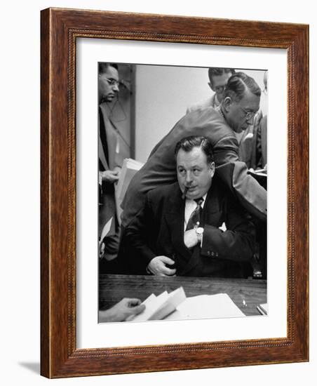 Michael V. Di Salle Puffing His Cigar while at His Desk-Hank Walker-Framed Photographic Print