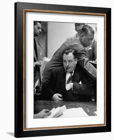 Michael V. Di Salle Puffing His Cigar while at His Desk-Hank Walker-Framed Photographic Print