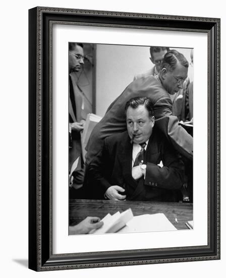 Michael V. Di Salle Puffing His Cigar while at His Desk-Hank Walker-Framed Photographic Print