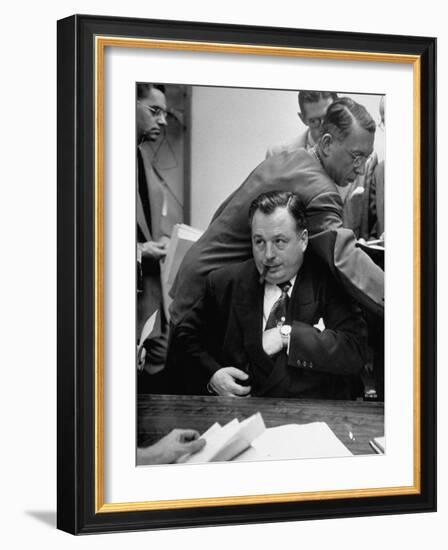 Michael V. Di Salle Puffing His Cigar while at His Desk-Hank Walker-Framed Photographic Print