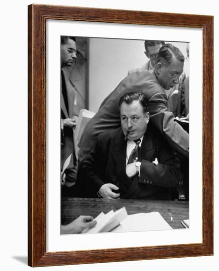 Michael V. Di Salle Puffing His Cigar while at His Desk-Hank Walker-Framed Photographic Print