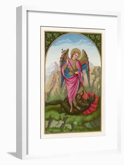 Michael Who Somehow Manages to be Both an Angel and a Saint Vanquishes a Very Nasty Looking Devil-null-Framed Art Print