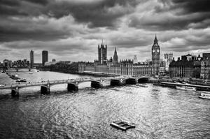 London, The Uk. Big Ben, The Palace Of Westminster In Black And White. The Icon Of England by Michal Bednarek