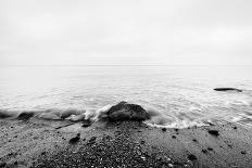 Nostalgic Sea. Waves Hitting in Rock in the Center. Black and White, far Horizon.-Michal Bednarek-Photographic Print
