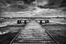 Old Wooden Jetty, Pier, during Storm on the Sea. Dramatic Sky with Dark, Heavy Clouds. Black and Wh-Michal Bednarek-Photographic Print