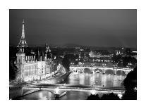 Paris and Seine river at night-Michel Setboun-Giclee Print