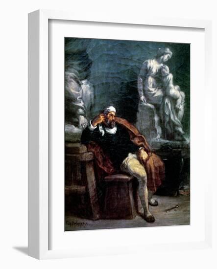 Michelangelo (1475-1564) in His Studio-Eugene Delacroix-Framed Giclee Print