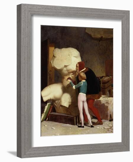 Michelangelo (1475-1564) Showing a Student the Belvedere Torso, 1849 (Oil on Canvas)-Jean Leon Gerome-Framed Giclee Print