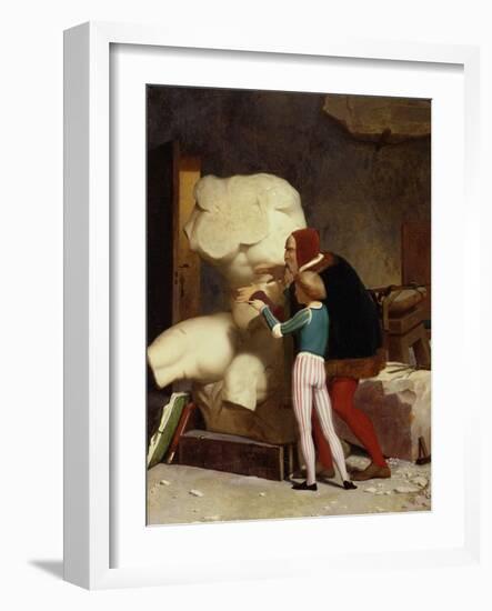 Michelangelo (1475-1564) Showing a Student the Belvedere Torso, 1849 (Oil on Canvas)-Jean Leon Gerome-Framed Giclee Print