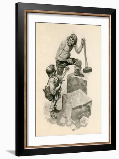 Michelangelo, as a Boy, Helping Stone-Cutters at their Work-Peter Jackson-Framed Giclee Print