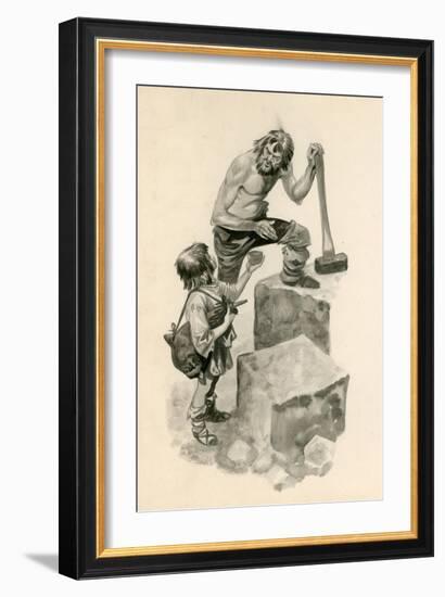 Michelangelo, as a Boy, Helping Stone-Cutters at their Work-Peter Jackson-Framed Giclee Print