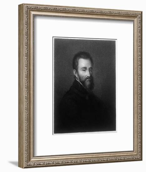 Michelangelo Buonarotti di Lodovico Simoni Italian Sculptor Painter Architect and Poet-R. Woodman-Framed Art Print