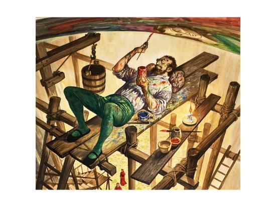 Michelangelo Painting The Ceiling Of The Sistine Chapel In Rome Giclee Print By Peter Jackson Art Com