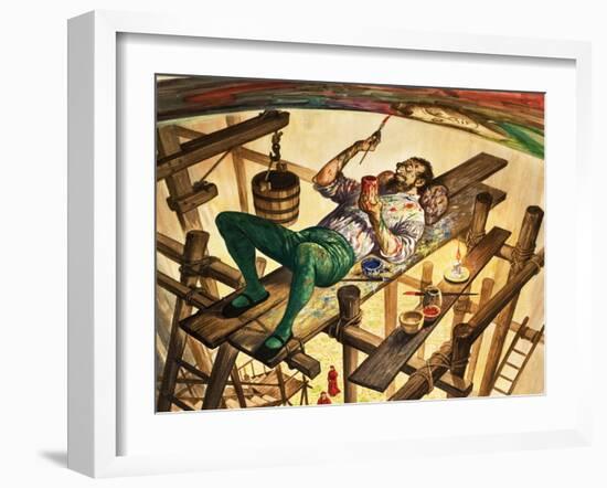 Michelangelo Painting the Ceiling of the Sistine Chapel in Rome-Peter Jackson-Framed Giclee Print