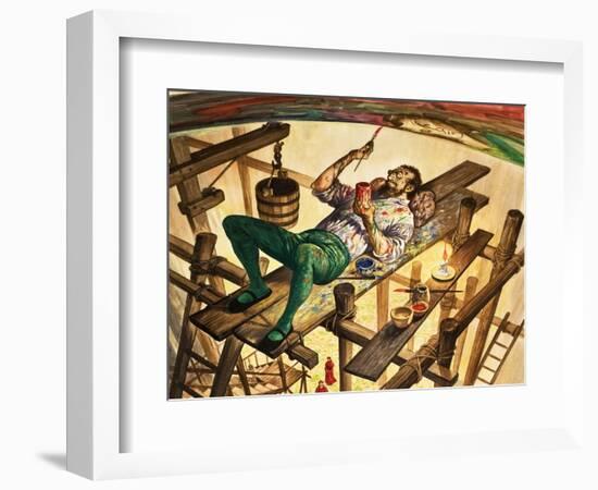 Michelangelo Painting the Ceiling of the Sistine Chapel in Rome-Peter Jackson-Framed Giclee Print