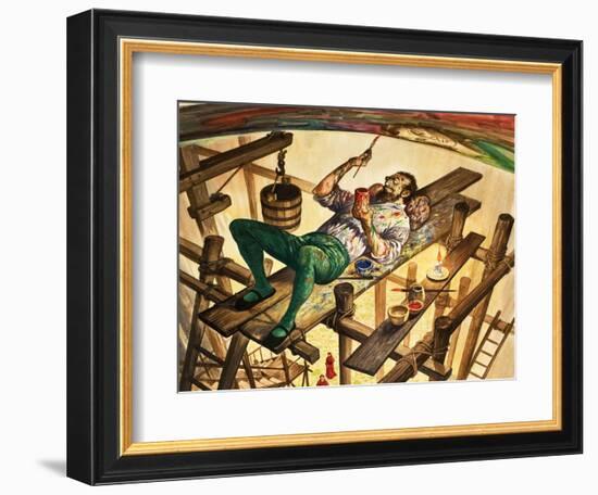 Michelangelo Painting the Ceiling of the Sistine Chapel in Rome-Peter Jackson-Framed Giclee Print