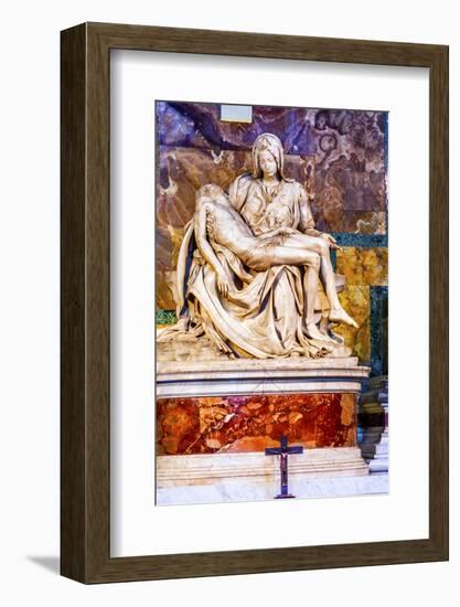 Michelangelo Pieta Mary and Jesus Sculpture Cross, Saint Peter's Basilica, Vatican, Rome, Italy.-William Perry-Framed Photographic Print