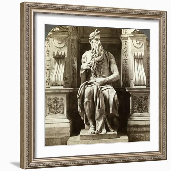 Michelangelo's Statue of Moses, Church of San Pietro in Vincoli, Rome, Italy-Underwood & Underwood-Framed Photographic Print