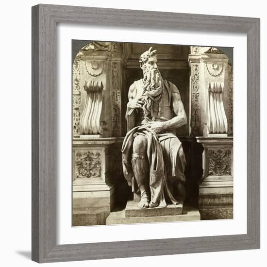 Michelangelo's Statue of Moses, Church of San Pietro in Vincoli, Rome, Italy-Underwood & Underwood-Framed Photographic Print