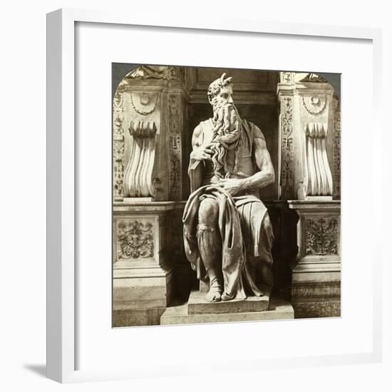 Michelangelo's Statue of Moses, Church of San Pietro in Vincoli, Rome, Italy-Underwood & Underwood-Framed Photographic Print