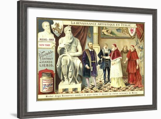 Michelangelo Showing Pope Julius II His Colossal Statue of Moses-null-Framed Giclee Print