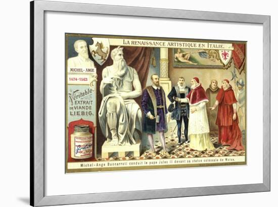 Michelangelo Showing Pope Julius II His Colossal Statue of Moses-null-Framed Giclee Print